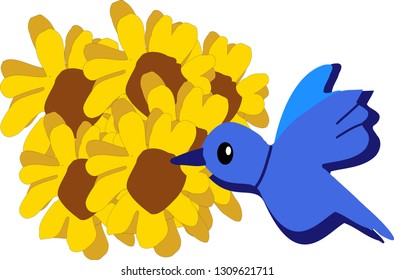 Honeybird and Flowers Vector Illustation
