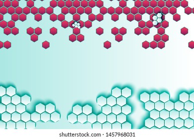 Honeycomb 3d hexagons vector background. Minimalistic backdrop with red, blue hexagonal decor