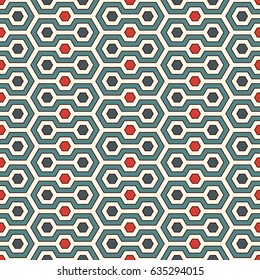 Honeycomb abstract background. Blue colors repeated hexagon tiles mosaic wallpaper. Seamless surface pattern with classic geometric ornament. Digital paper, textile print, page fill. Vector art