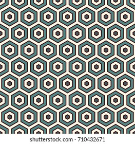 Honeycomb abstract background. Blue colors repeated hexagon tiles mosaic wallpaper. Seamless surface pattern with classic geometric ornament. Digital paper, textile print, page fill. Vector art