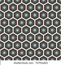 Honeycomb abstract background. Blue colors repeated hexagon tiles mosaic wallpaper. Seamless surface pattern with classic geometric ornament. Digital paper, textile print, page fill. Vector art