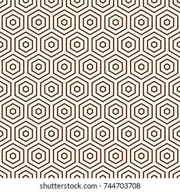 Honeycomb abstract background. Outline repeated hexagon tiles mosaic wallpaper. Seamless surface pattern with classic geometric ornament. Digital paper, textile print, page fill. Vector art