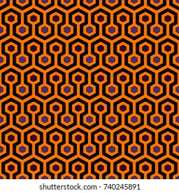 Honeycomb abstract background. Repeated hexagon tiles mosaic wallpaper. Seamless pattern in Halloween traditional colors. Digital paper, textile print, page fill. Vector art
