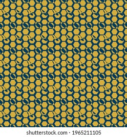 honeycomb abstract Imitation gold with blue design seamless patterns. A seamless vector background. blue with Imitation gold ornament. Graphic modern pattern. Simple graphic design.