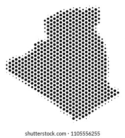 Honeycomb Algeria map. Vector halftone geographic scheme on a white background. Abstract Algeria map concept is created with honeycomb spots.