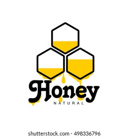 Honeycomb apiary logo, sketch style vector illustrations isolated on white background. Hand-drawn honey comb logo for honey products, labels, bee farms and apiaries