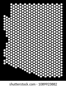 Honeycomb Arizona State map. Vector territory scheme on a black background. Abstract Arizona State map composition is combined with hexagon items.
