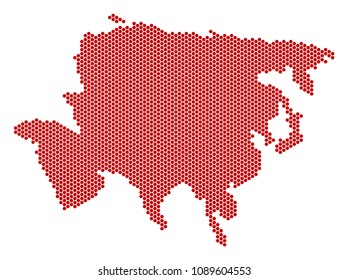 Honeycomb Asia map. Vector territory plan on a white background. Abstract Asia map collage is organized with honeycomb spots.
