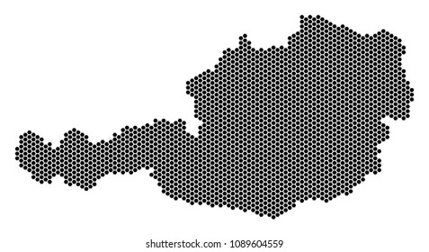 Honeycomb Austria map. Vector geographic plan on a white background. Abstract Austria map concept is formed with hexagon dots.