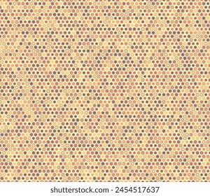 Honeycomb Background. Bold rounded hexagons mosaic cells with padding and inner solid cells. Orange color tones. Small hexagon geometric shapes. Tileable pattern. Seamless vector illustration.