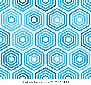 Honeycomb Background. Bold stacked rounded hexagons mosaic cells. Blue color tones. Large hexagons. Tileable pattern. Seamless vector illustration.