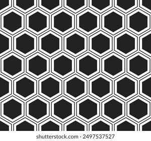 Honeycomb background. Hexagon mosaic pattern with inner solid cells. Seamless tileable vector illustration.