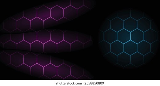 Honeycomb background hexagon shape vector banner design. Geometric abstract honeycomb background with purple and blue shades