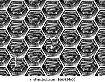 A honeycomb background with honey dripping. Seamlessly tillable