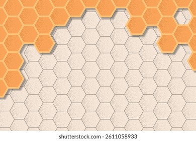 Honeycomb background with orange hexagons on top and light textured hexagons below, creating a layered, geometric abstract design.