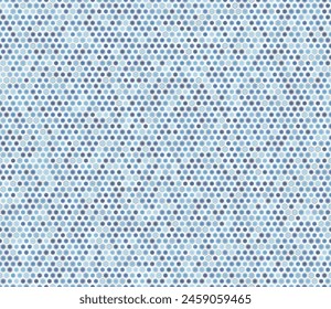 Honeycomb Background. Rounded hexagons mosaic cells with padding and inner solid cells. Blue color tones. Small hexagon geometric shapes. Tileable pattern. Seamless vector illustration.