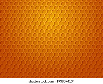 Honeycomb background. Texture and pattern of a section of wax honeycomb from a bee hive filled with golden honey. Vector orange pattern for honey, food and bees related subjects