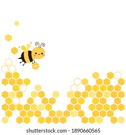 Honeycomb with bee cartoon icon sign on white background vector illustration.