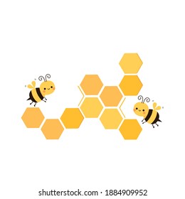 Honeycomb with bee cartoons icon sign on white background vector illustration.