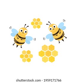 Honeycomb Bee Cartoons Isolated On White Stock Vector (Royalty Free ...