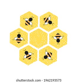 Honeycomb and bee cartoons logo isolated on white background vector illustration.