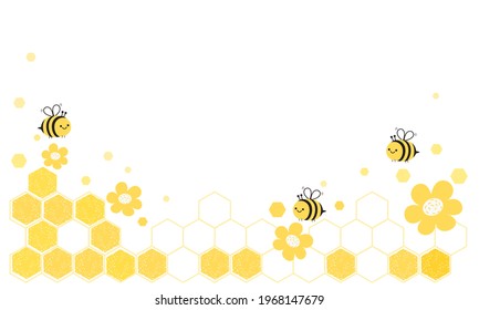 Honeycomb with bee cartoons on white background vector illustration.