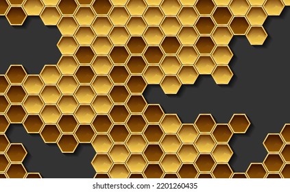 Honeycomb From A Bee Hive. Vector Illustration Of A Honeycomb On A Dark Background. Sketch For Creativity.