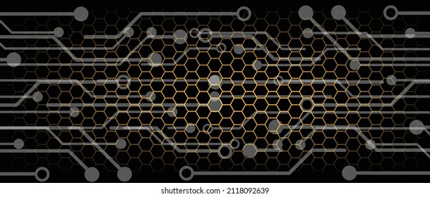 honeycomb, bee honey hexagon beehive pattern. Circuit board or electronic motherboard. lines and dots connect. Vector technology data. For chip and process. Input or output. Cyber crime, keylogger