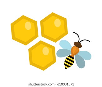 Honeycomb and bee icon, flat style. Isolated on white background. Vector illustration, clip-art