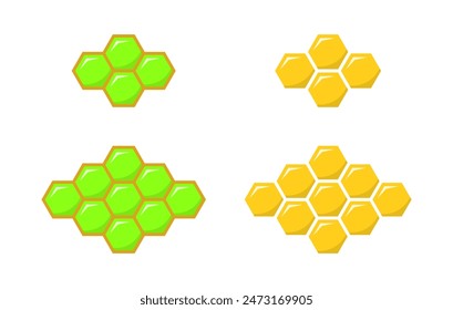 Honeycomb bee icon set in flat design. Hexagonal beehive concept