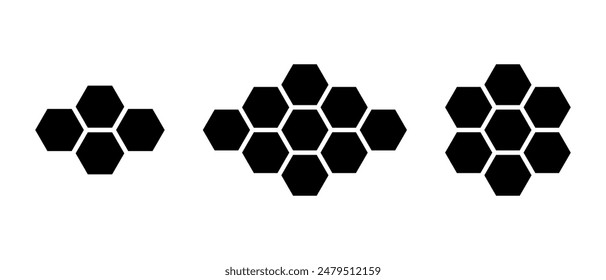 Honeycomb bee icon set in generic style. Hexagonal beehive concept