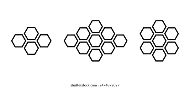 Honeycomb bee icon set in line style. Hexagonal beehive concept