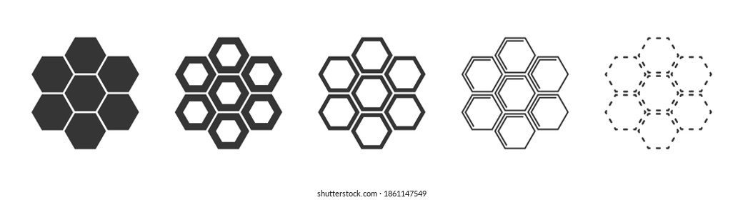 Juego de iconos de abejas de abeja de abeja. Conjunto de iconos lineales del peine de miel. Ilustración vectorial. Iconos vectoriales de celda aislados.