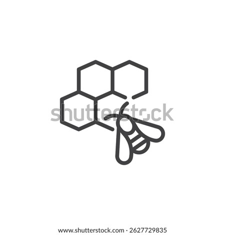 Honeycomb and bee line icon. linear style sign for mobile concept and web design. Honey Bee on a honeycomb outline vector icon. Beekeeping symbol, logo illustration. Vector graphics