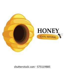 Honeycomb and bee on white background. Honey and bee natural icon.