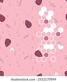 Diseño de corazón de vacaciones de doodle floral de patrón transparente rosa de abeja de panal