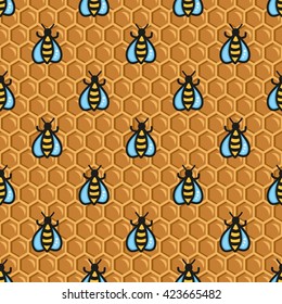 Honeycomb and bee seamless background