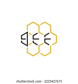 honeycomb with bee text logo icon vector