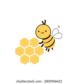 Honeycomb beehive and bee cartoon logo isolated on white background vector illustration.