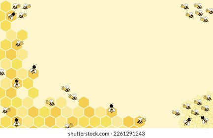 Honeycomb or beehive with bees  on light yellow background. Vector Background.