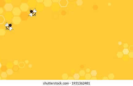 Honeycomb beehive with hexagon grid cells and bee cartoons on yellow background vector illustration.