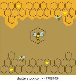 Honeycomb and beehive illustration. Honey and Bees vector symbols. 