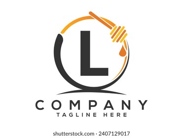 Honeycomb bees Logo With L Letter Concept. Honey logo font emblem vector illustration