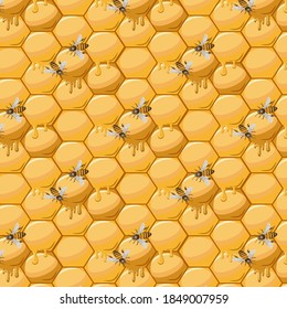 Honeycomb and bees seamless pattern.Colored seamless pattern with vibrant honeycombs and bees. Great for design.