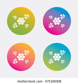 Honeycomb with bees sign icon. Honey cells symbol. Sweet natural food. Gradient flat buttons with icon. Modern design. Vector