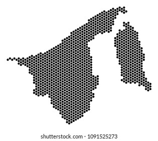 Honeycomb Brunei map. Vector territorial plan on a white background. Abstract Brunei map concept is designed from hexagonal dots.