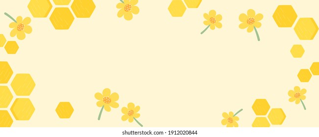 Honeycomb with cute flower on yellow background vector illustration.