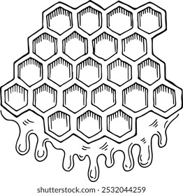 Honeycomb doodle. Dripping natural honey cell drawing