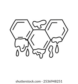 Honeycomb with dripping liquid honey. Hand drawn doodle illustration.