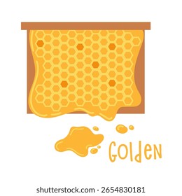 Honeycomb drips with golden honey in a simple, vibrant illustration